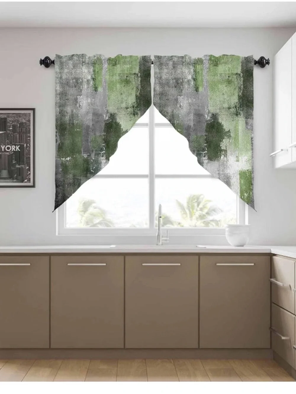 Swag Valance Curtains, Abstract Sage Green 28”x36”